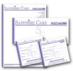 One-colour Sapphire Cars letterhead, compliment slip and stationery pads