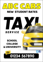 ABC Cars new student rates taxi service leaflet for school, college and university