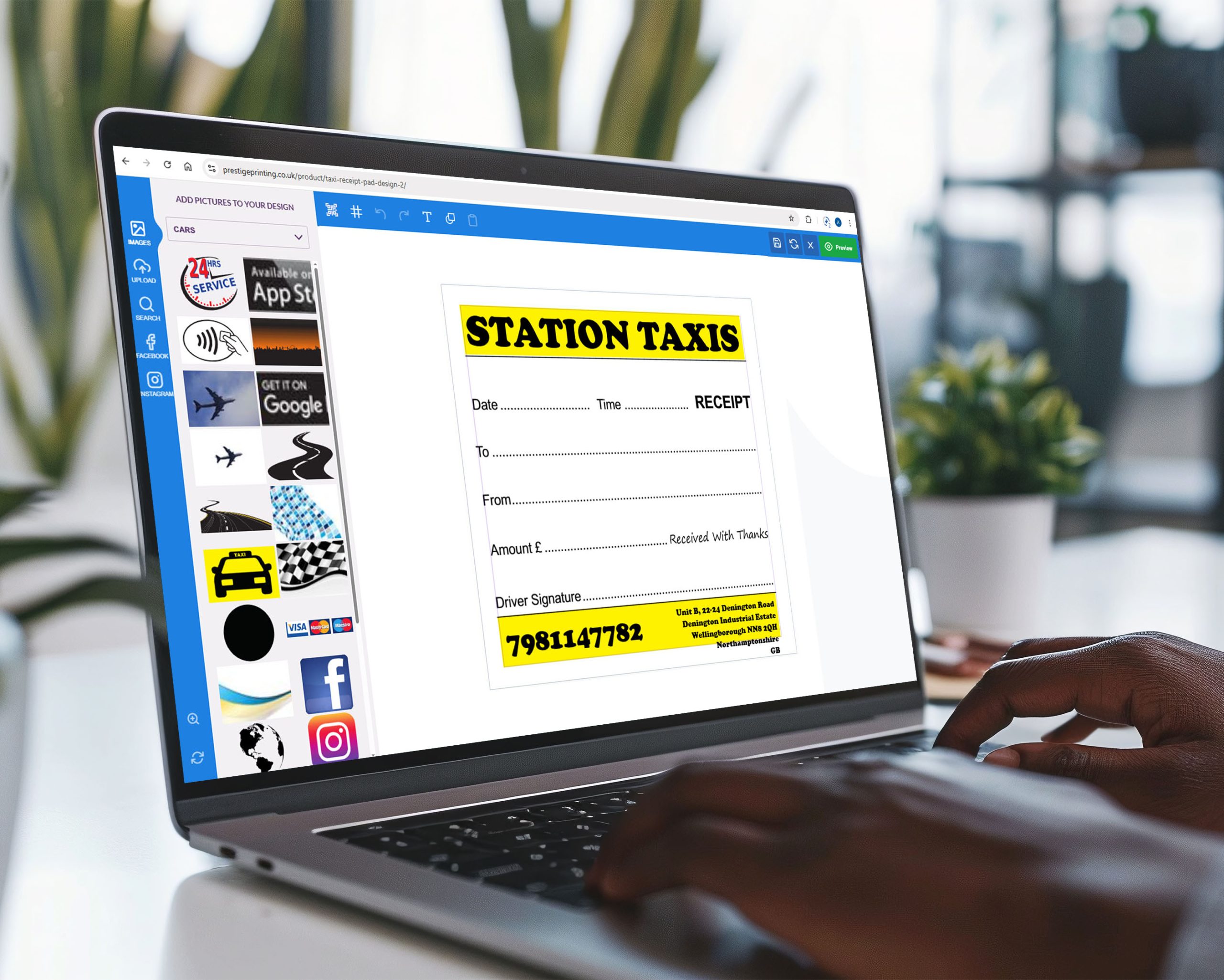 Taxi receipt pad design displayed on a laptop screen